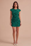 Yellow Floral Cap Sleeves Appliqued Short Cocktail Dress