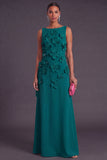 Hot Pink Floral Boat Neck A Line Long Formal Dress