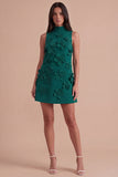 A Line Hot Pink Floral Appliqued Short Cocktail Dress