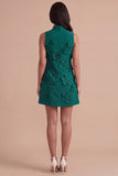 A Line Hot Pink Floral Appliqued Short Cocktail Dress