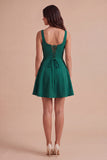Blue Floral A Line Square Neck Short Cocktail Dress
