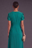 Blue Floral A Line Round Neck Long Formal Dress with Sleeves
