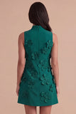 A Line Hot Pink Floral Appliqued Short Cocktail Dress