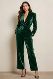 Green Long Sleeves Peak Lape Prom Jumpsuits with Pockets