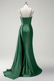 Royal Blue Spaghetti Straps Corset Mermaid Satin Prom Dress with Side Cape