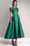 Satin A-Line Champagne Rose Short Sleeves Mother of the Bride Dress