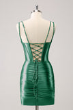 Golden Spaghetti Straps Bodycon Prom Dress with Sequins