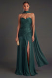 Dusty Sage Sheath Ruched Sweetheart Maxi Wedding Guest Dress with Slit