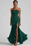 Royal Blue Strapless Sheath Maxi Chiffon Formal Dress with Slit