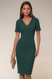 Navy Bodycon V Neck Short Sleeves Midi Work Dress