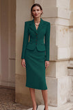 Black 2 Piece Pencil Single Breasted Midi Business Suits