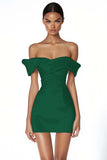 Satin Ruched Off the Shoulder Bodycon Mini Little White Dress