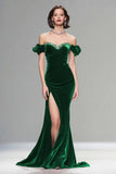 Sparkly Plum Velvet Mermaid Long Holiday Party Dress with Slit