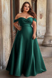 Burgundy A Line Ruched Satin Plus Size Maxi Prom Dress