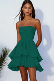 Sky Blue Tiered Ruched Mini Graduation Dress with Ruffles