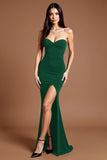 Black Sheath Satin Strapless Maxi Formal Dress with Slit