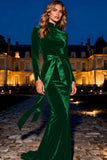 Black Velvet Mermaid Long Holiday Party Dress with Sash