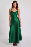 Navy Sheath Cowl Neck Spaghetti Straps Long Formal Dress