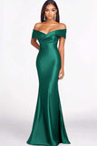 Dusty Blue Off the Shoulder Mermaid Maxi Formal Dress