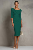Simple Ivory Ruched Pencil Midi Work Dress with Slit