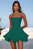 Sky Blue Ruched Mini Graduation Dress with Ruffles