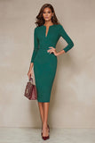 Ivory Pencil V-Neck Midi Work Dress with Slit