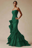 Elegant Sweetheart Mermaid Ruffled Long Black Tie Dress