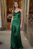 Coffee Sheath Satin V-Neck Spaghetti Straps Long Formal Dress