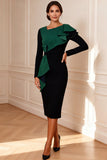 Black and White Pencil Midi Mother of the Bride Dress with Ruffles