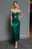 Dark Green Satin Sweetheart Keyhole Sheath Maxi Formal Dress