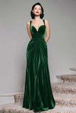 Burgundy Velvet Mermaid Thick Straps Long Ruched Holiday Party Dress