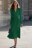 Sky Blue Midi Peak Lapel Pencil One Button Blazer Dress with Sleeves