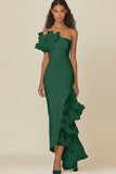 White Sheath Ruffled Long Rehearsal Dinner Dress