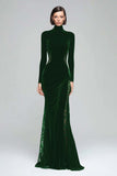 Black Mermaid Velvet High Neck Maxi Holiday Party Dress with Lace