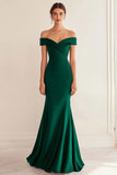 Simple Navy Off the Shoulder Satin Mermaid Long Formal Dress