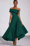 Navy Off the Shoulder A Line Asymmetrical Formal Dress