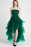 Navy Tulle Strapless A Line High Low Formal Dress with Ruffles