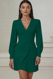 Ivory Short Pencil V-Neck Pleated Work Dress with Sleeves