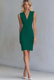 Bodycon Ivory V-Neck Satin Short Work Dress