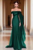 Cabernet Off the Shoulder Sheath Maxi Formal Dress with Ruffles