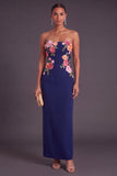 Light Yellow Floral Sheath Strapless Long Wedding Guest Dress