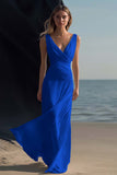 White Sheath V-Neck Chiffon Maxi Rehearsal Dinner Dress