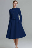 Ivory 2 Piece Midi A Line Tweed Outfits with Buttons