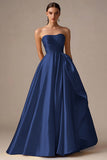 Yellow Ball Gown Strapless Maxi Prom Dress with Ruffle