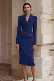 Black 2 Piece Pencil Single Breasted Midi Business Suits