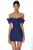Satin Ruched Off the Shoulder Bodycon Mini Little White Dress