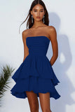 Lilac Ruched Tiered Mini Graduation Dress with Ruffles