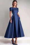 Satin A-Line Champagne Rose Short Sleeves Mother of the Bride Dress