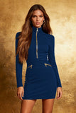 Black High Neck Long Sleeves Tight Short Cocktail Dress