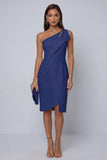 Black Sheath One Shoulder Sleeveless Midi Work Dress with Slit
